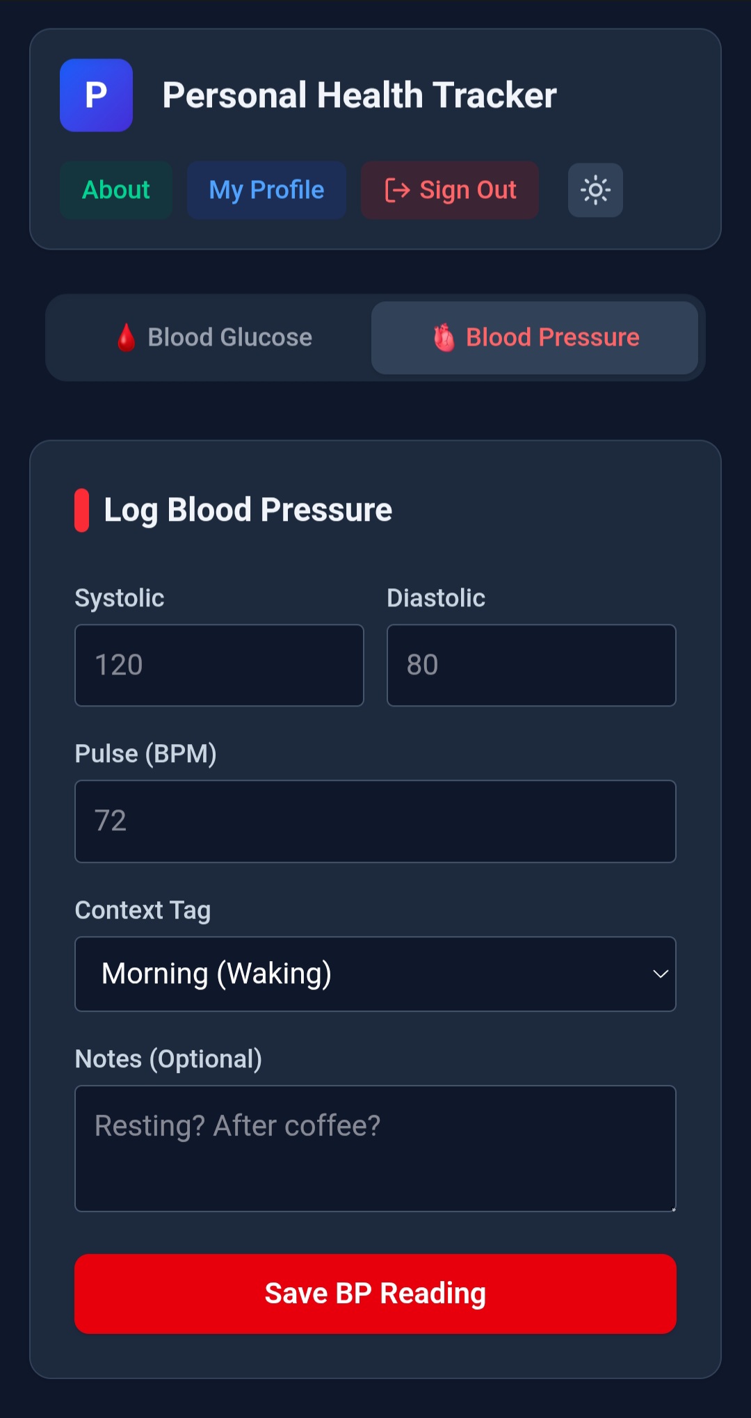 Health Track App Screen 2